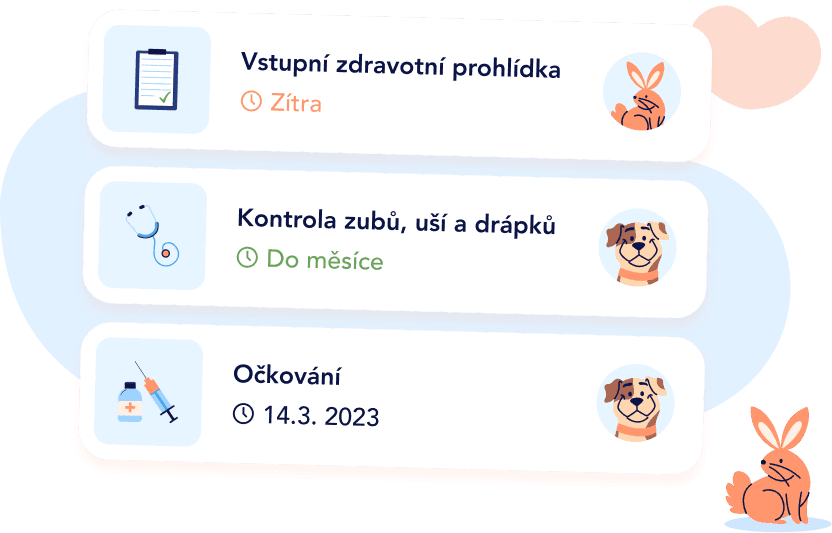 Seznam připomínek péče o mazlíčka v aplikaci tlappka